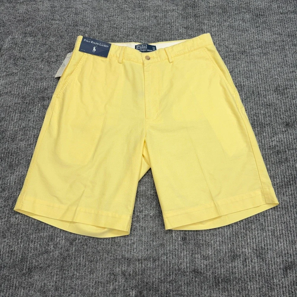 NWT Vtg Polo Ralph Lauren Yellow Cotton Flat Front Chino Shorts Mens 32x9.5 In